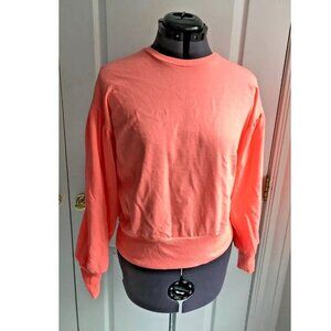 Romeo & Juliet Neon Coral Women's Puff Peasant Sleeve Sweatshirt, Small